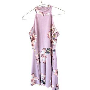 Mine Purple Floral Halter Midi Dress Large Lavender Sleeveless Festival